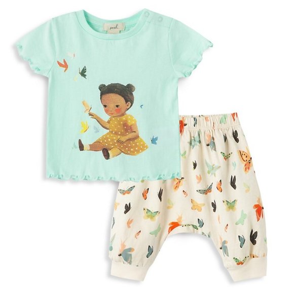 Peek Other - NEW Peek x Dreamworld POC Baby Butterfly Graphic Mint Shirt & Cream Jogger Pant